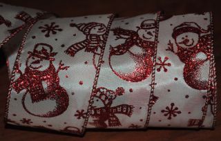 Wired Ribbon Red Sparkle Happy Snowman Christmas Snow Holiday Winter Wreath Bow