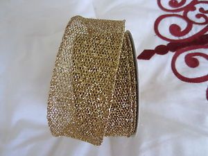 25 ft Gold Glitter Wire Edge Ribbon Christmas Holiday Treetopper Bow Wreath NIP