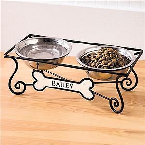New Personalized Elevated Dog Food Water Bowls Wrought Iron Stand