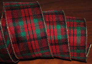 Wired Ribbon Christmas Plaid Red Tartan Green Black Holiday Winter Wreath Bow