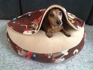 Dachshund Small Dog Bed Snuggle Bed for Burrowing Dog Sock Monkey Fleece Fabric