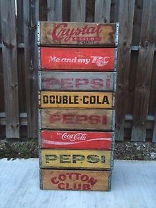8 Vintage Antique Wood Pepsi Double Cola Coke RC Soda Pop Crates Boxes Lot