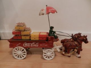 Vintage Coke Coca Cola Cast Iron Delivery Horse Drawn Delivery Wagon w Crates