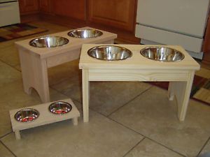 Unfinished Wood Raised Pet Feeder Elevated Dog Bowl Hand Made in USA