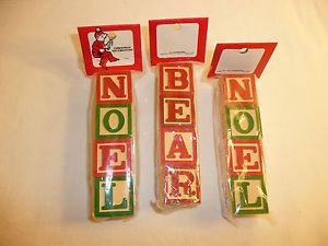Wood Block Letters Christmas Decorations Noel Bear Wooden Decor Set 1986 Toy