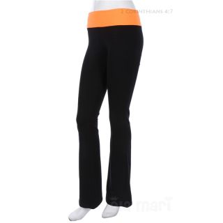Contrast Neon Colored Foldable Waistband Cotton Solid Yoga Pants Full Length