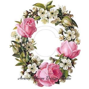 VF 150 Beautiful Vantage Shabby Pink Rose White Floral Wreath Waterslide Decals