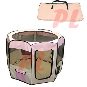 Large Pet Dog Cat Indoor Outdoor Play Pen Cage Excercise Yard Pen w Case Pink