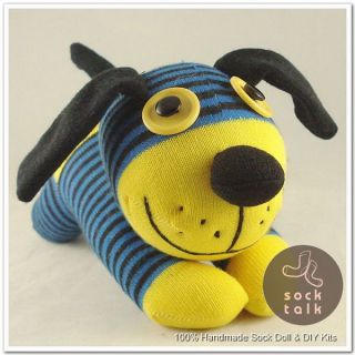 Handmade Blue Striped Sock Monkey Dog Stuffed Animals Doll Baby Toy