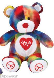 Dog Toy Teddy Bear Rainbow Peace Love Griggles Bear Dog Toy 8 5 inches Supplies