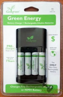 Free SHIP Green Energy Battery Charger Rechargeable Alkaline Batteries Free SHIP