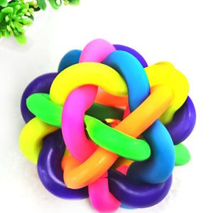 Large Pet Dog Cat Toy Woven Colorful Rubber Round Ball Fun Play Toy Bell Sound