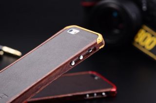 Hot Luxury Aluminum Metal Sabre FE Wood Leather Case Cover for Apple iPhone 5 5g