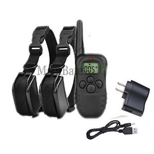 New Rechargeable 100LV Shock Vibra Remote Dog Training Collar LCD for 2 Dogs