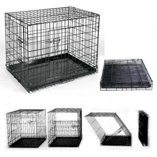 New 48" 2 Door Portable Folding Dog Pet Crate Cage Kennel with ABS Tray