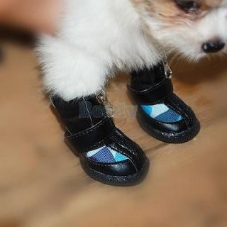 Black Genuine Leather Blue Camouflage Pet Dog Booties Boots Shoes Rubber Sole 4