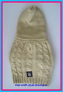 Classic Cable Knit Dog Sweater Hoodie Natural or Green