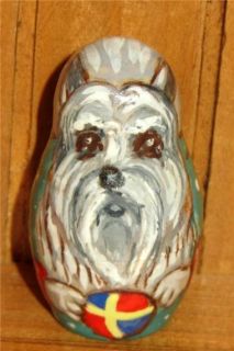 Russian Small Hand Painted Nesting Doll Puppy Dog Chien 5 Unique Gift Signed Art