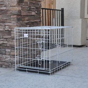 White 42" 3 Door Foldable Suitcase Wire Folding Pet Dog Crate w Divider