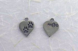 Sterling Silver Dog Paw Print Heart Charm New