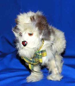 Vtg 1950 Windup Mechanical Barking Dog Toy w Rabbit Fur Sooo Cute