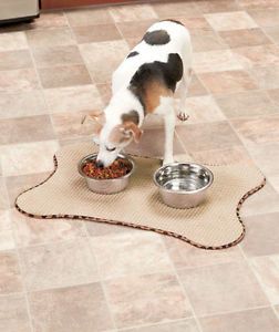 Set of 2 Quick Dry Bone Shaped Pet Mats Water Food Dish Absorbant Rug Dog Cat