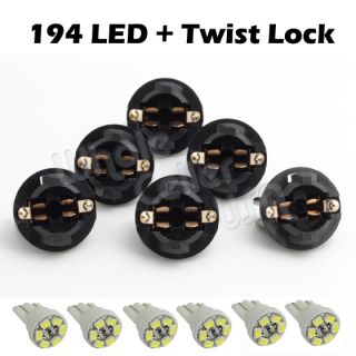 6 Pack White PC194 LED Instrument Panel Dash Light Bulb Auto Twist Lock Wedge