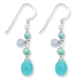 Sterling Silver Blue Topaz Agate Blue Freshwater Cultured Pearl Earrings