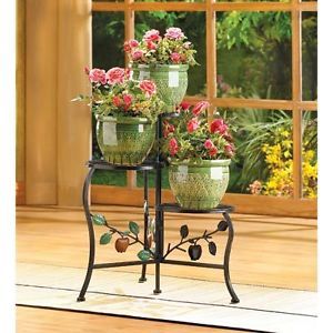 Country Apple Indoor Outdoor 3 Tier Plant Stand with Apple Branch Motif