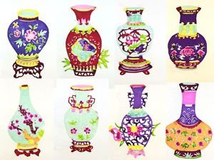 8pcs Lot Booklet Chinese Flower Vase Folk Oriental Asian Paper Cut Art Craft New