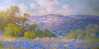 Robert Wood Brilliant Early Texas Bluebonnet Fine Art Piece Oil Board EX Con