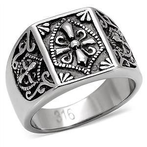 Knights of Templar Ring Coat of Arms Men's Ring Silver Tone Sizes 9 14