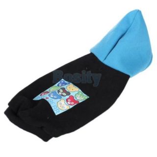 Pet Puppy Dog Black Blue Hoodie Sweatshirt Coat Clothes Apparel Buttoned Fleece