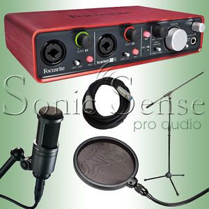 Focusrite Scarlett 2I4 Audio Interface 2I 4 w AT2020 Mic Stand and Cables New