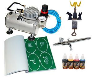 Complete Temporary Tattoo Airbrush Air Compressor Kit Body Art Paint Set Stencil