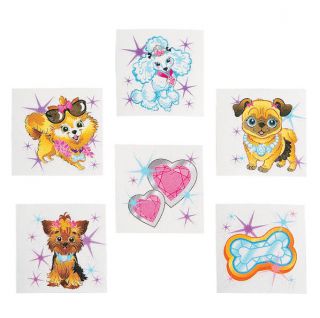 72 Fashion Bling Puppy Dog Tattoos Temporary Girl's Kids Birthday Party Favors