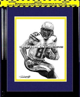 Antonio Gates Pencil Drawing Lithograph Poster in San Diego Chargers Jersey 2