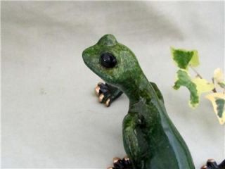 Green Gecko Lizard Golden Pond Hand Painted Resin Sculpture
