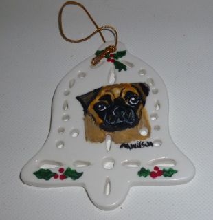 Hand Painted Pug Dog Porcelain Christmas Ornament Pet Lovers Boutique