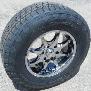 17x8" Black Chrome MKW Wheels Rims Nitto Terra Tires Silverado GMC Sierra Tacoma