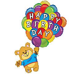 Big Birthday Bear Holding Colorful Balloons 42" Mylar Foil Balloon
