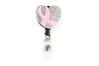 Pink Ribbon Breast Cancer Awareness Pull Reel Retractable ID Badge Holder