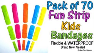 Pack of 70 Fun Strip Kids Color Bandages Band Aid 3 Sizes Waterproof First Aid