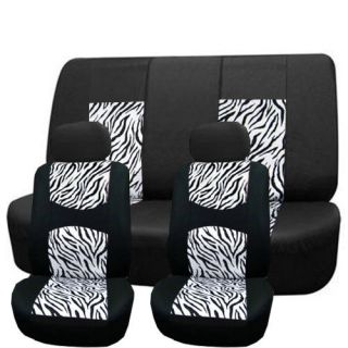 Zebra Mesh Seat Covers Set White Black Animal Print 11pc Steering Wheel Cover
