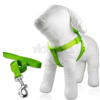 14 20" Girth Green Doggie Nylon Comfort Dog Harness Collar M Medium 4 ft Leash