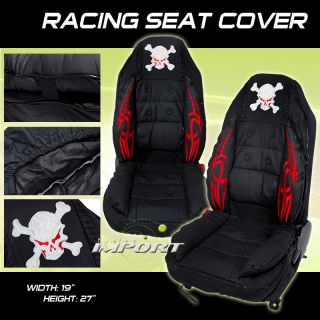 2 Pieces Universal Black PCV Racing Seat Covers Red White Skull Tribute Design