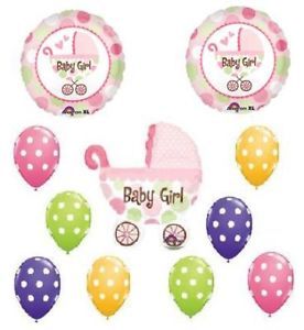 It's A Girl Carriage Polka Dot Baby Shower Balloons Set