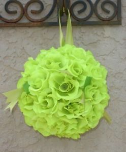 Large Flower Balls Light Green Lime Wedding Flowers Pew Bows Centerpieces