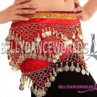 Belly Dance Costume Hip Scarf Wrap Skirt Gold Coin 3Clr