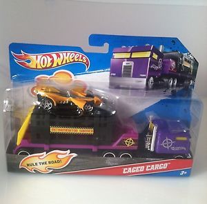 2011 Hot Wheels by Mattel Semi Truck w Trailer and Caged Cargo Car Toy
